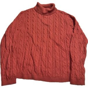 Talbots Petites XL Women's Red Cable‎ Knit Sweater Turtleneck